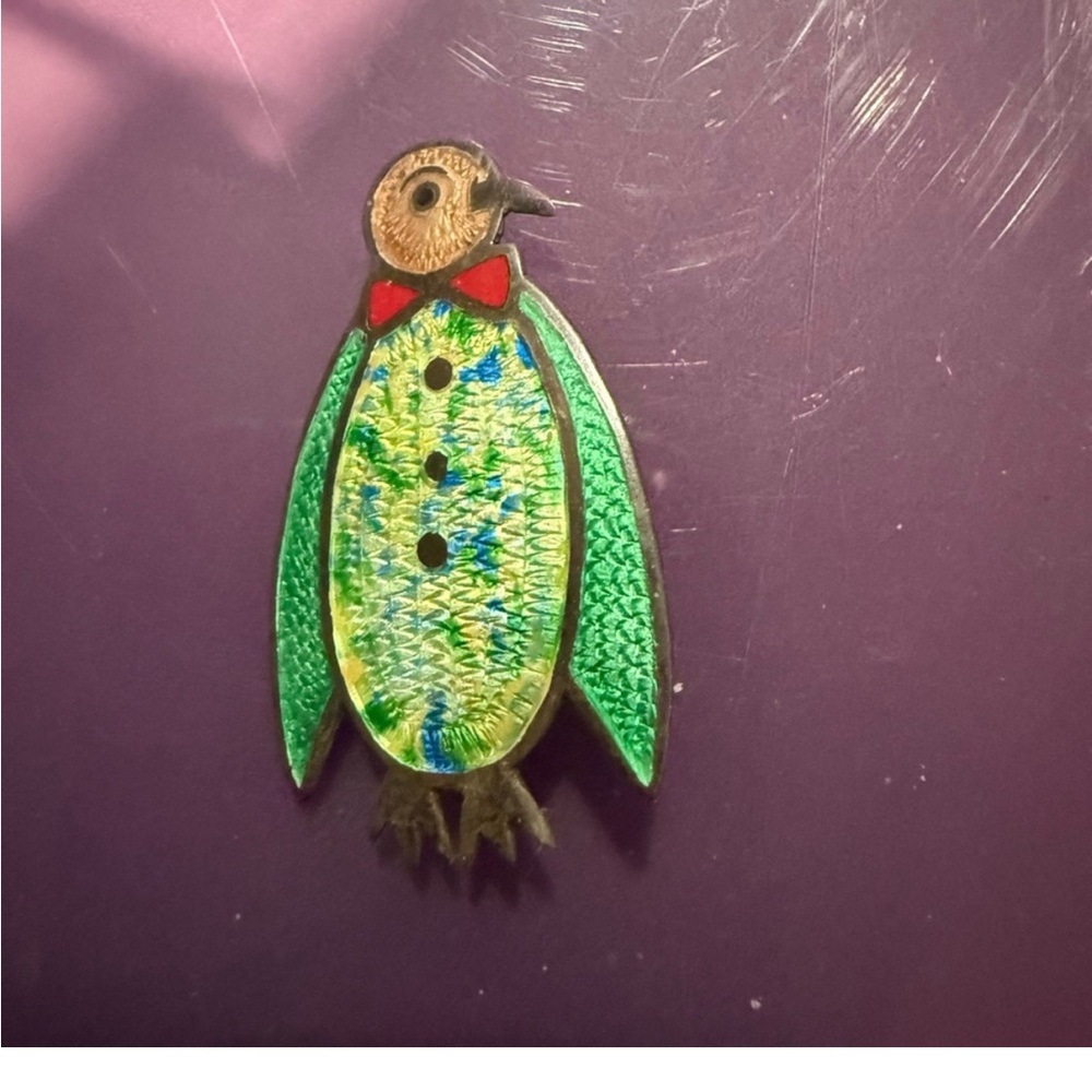 Penguin Sterling silver and enamel vintage colorful penguin. Fun Get Attention
